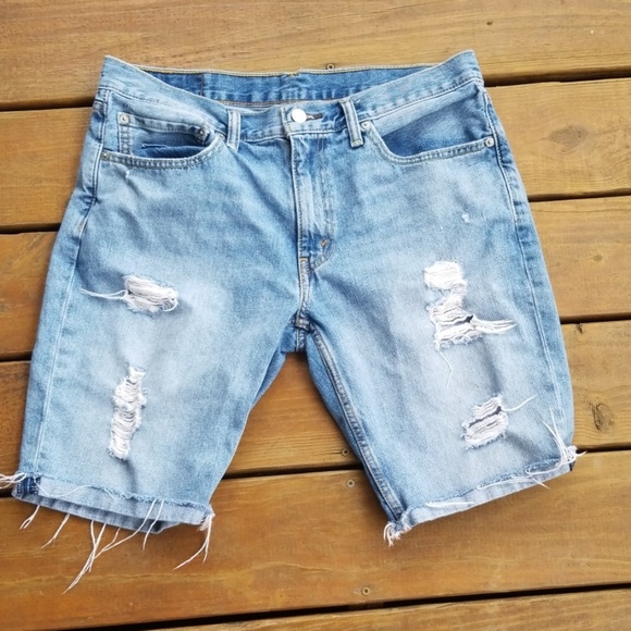 levi ripped jean shorts mens